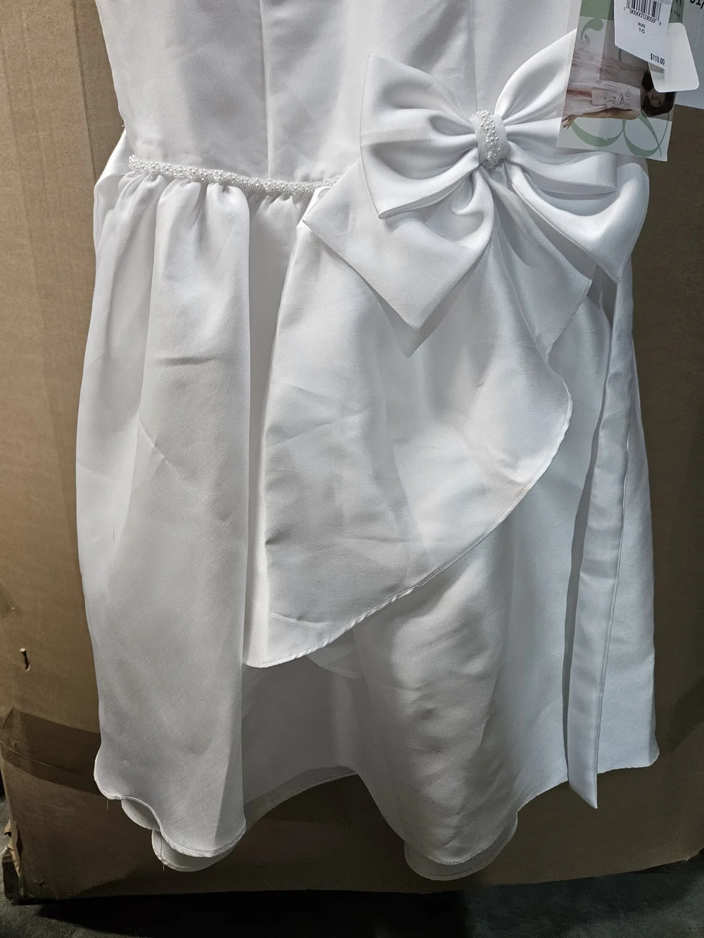 Bonnie Jean White Satin Bow Formal Girls Dress